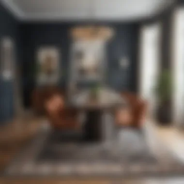A Stylish Dining Room Featuring a Thoughtfully Chosen Rug Stylish dining room showcasing a well-chosen rug