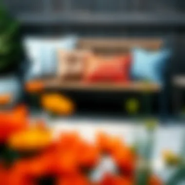 Variety of Outdoor Cushion Styles Arranged on a Bench Variety of outdoor cushion styles arranged on a bench