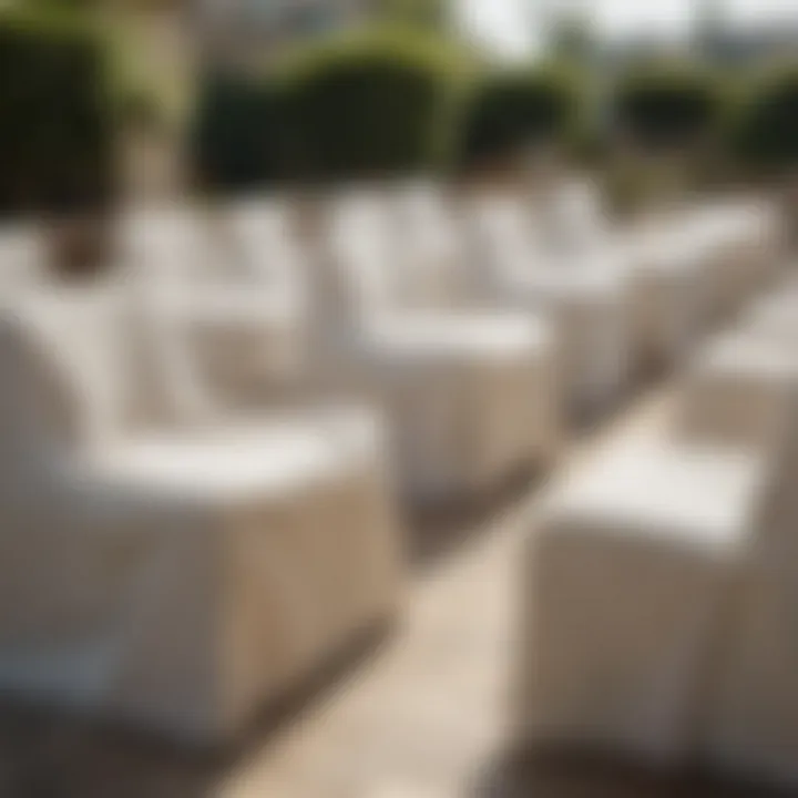 Variety of patio chair covers displayed outdoors