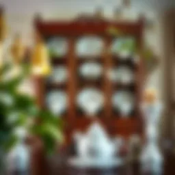 Elegant wooden china cabinet showcasing fine china and collectibles