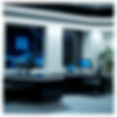 Modern news desk setup showcasing sleek design and technology integration