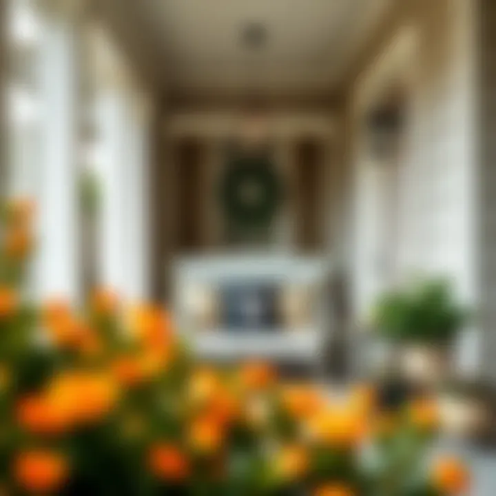 Inviting Front Porch with a Decorative Bench Cozy front porch with a bench, welcoming atmosphere