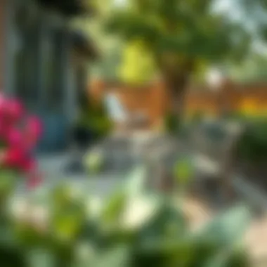 Stylish Metal Bench Enhancing Outdoor Aesthetic Rustic metal bench complementing a beautifully landscaped porch