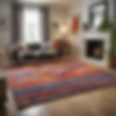 Vibrant Area Rug in a Stylish Space A vibrant area rug displayed in a stylish living room