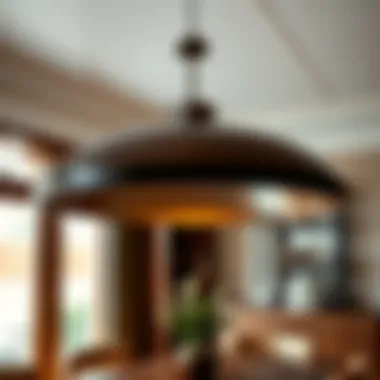 Oversized pendant fixture in a cozy dining area