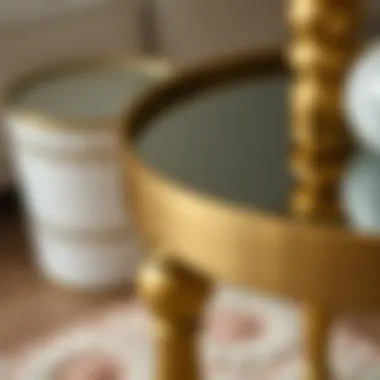 Close-up of the intricate design details of a brass side table