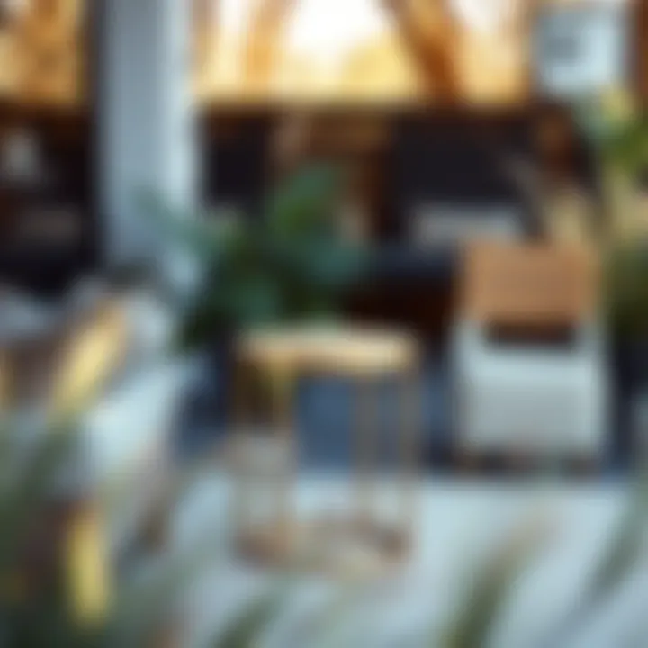 Brass side table displayed outdoors with natural surroundings