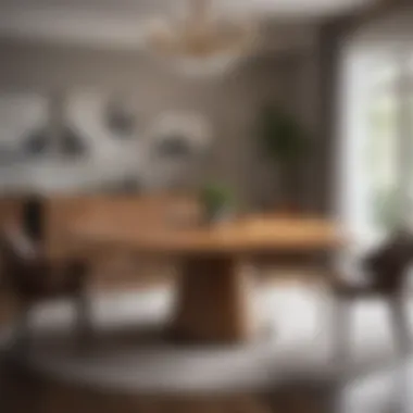 Elegant Wooden Round Table Elegant wooden round table in a modern dining room setting