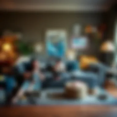 A cluttered living room depicting the social aspect of sofa sleeping.