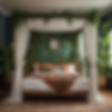 Stylish Canopy Bed with Jungle Accents Stylish canopy bed surrounded by jungle-themed accents