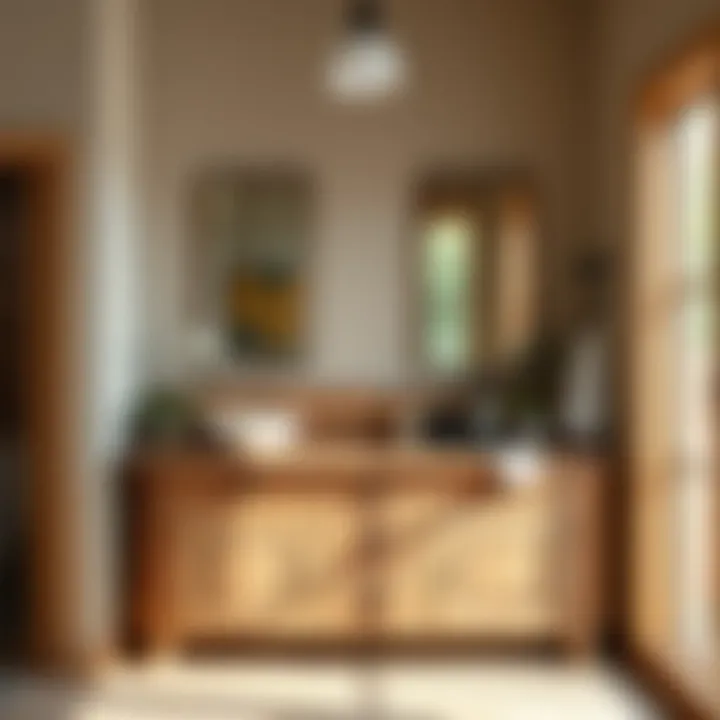 Charming wooden vanity countertop blending rustic and contemporary styles