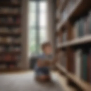 Child Engaging with Books Child engaging with books from a display bookcase, promoting literacy