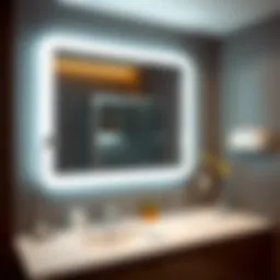 Sleek large LED mirror reflecting modern bathroom decor