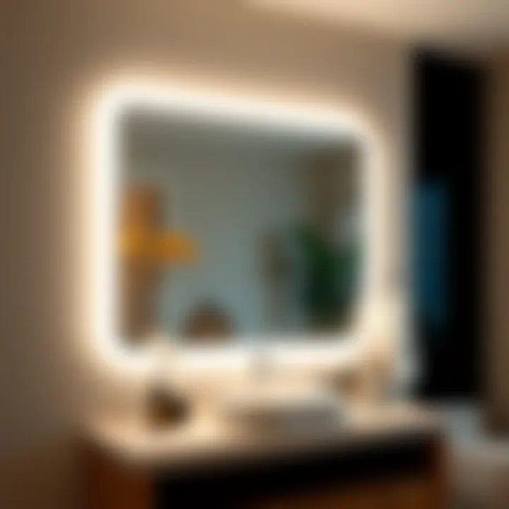 Stylish large LED mirror enhancing bathroom ambiance
