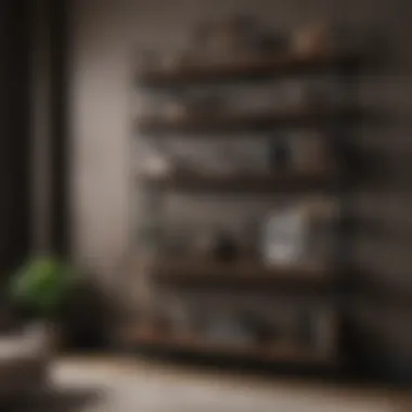 Styled Dark Brown Shelving with Decor Dark brown shelving unit styled with decorative items and books