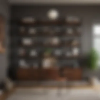 Dark Brown Shelving in Home Office Setting Functional dark brown shelving unit in a home office environment
