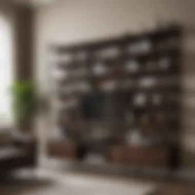 Dark Brown Shelving Unit in Contemporary Interior Elegant dark brown shelving unit in a modern living room setting
