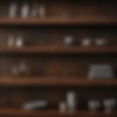 Close-up of dark brown shelving unit showcasing rich wood grain