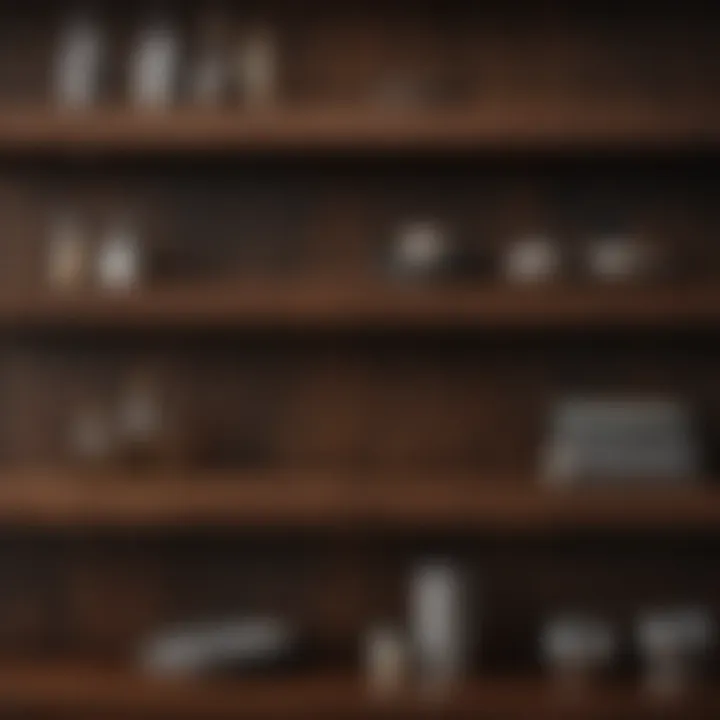 Close-up of dark brown shelving unit showcasing rich wood grain