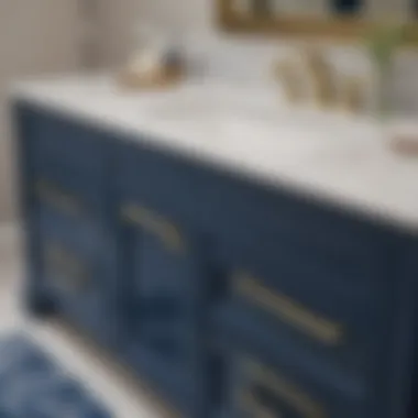 Detailing on Navy Blue Vanity Close-up of navy blue vanity detailing and hardware