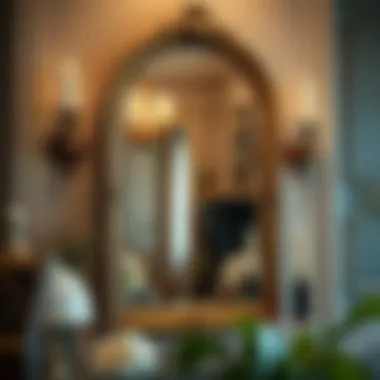 Historical gold trim mirror reflecting classic interior design