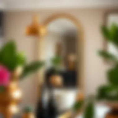 Stylish gold trim standing mirror in a modern living space