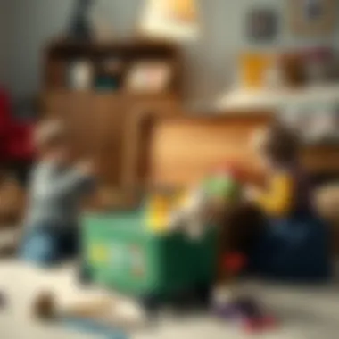 Childhood Memories and the Toy Chest A nostalgic scene depicting children playing around a toy chest, emphasizing childhood memories
