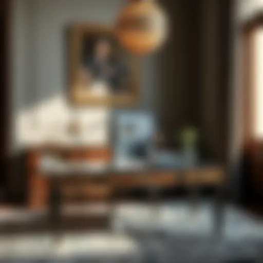 Elegant shallow writing desk showcasing intricate design elements