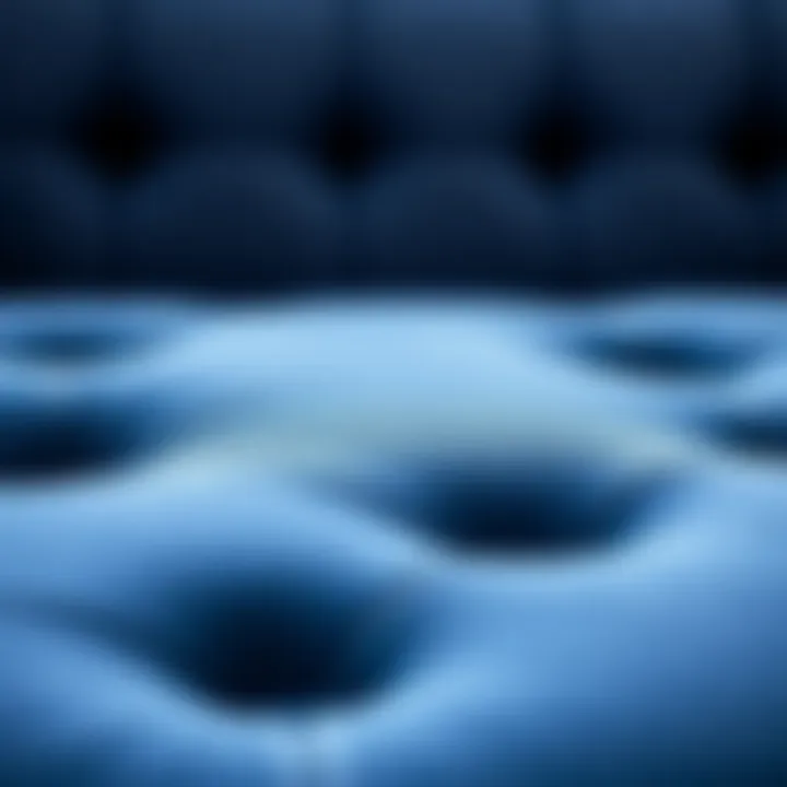 Close-up of navy blue puff furniture showcasing texture and fabric