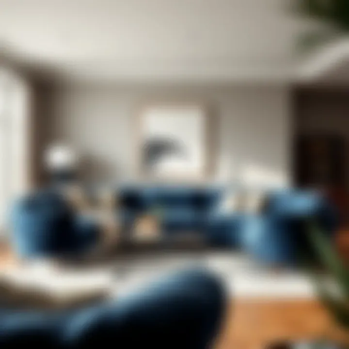 Elegant navy blue puff furniture in a modern living room setting