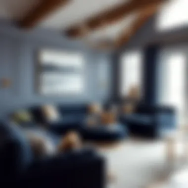 Stylish navy blue puff pieces incorporated in a chic interior design