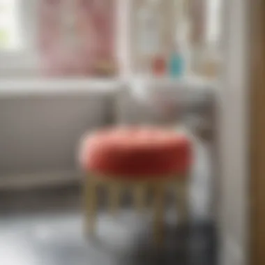 Vibrant Upholstery Enhancing Bathroom Decor Colorful upholstered bathroom vanity stool in a chic space