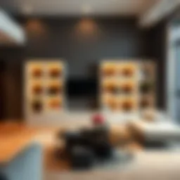 Elegant cube shelving unit in a modern living room