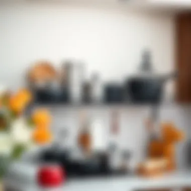 Stylish kitchen rack with cookware and decorative elements