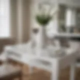 Elegant white server table in a modern dining room setting