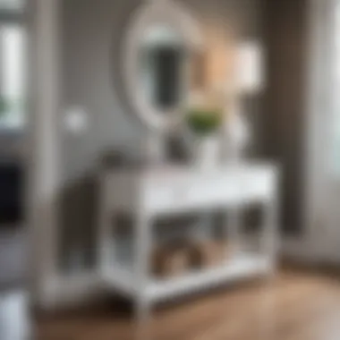 Functional White Server Table in Entryway Functional white server table in an entryway