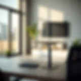 Modern standing desk setup in a sleek office environment