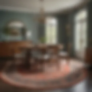 Dining Room with 8x10 Oval Rug A cozy dining space featuring an 8x10 oval area rug under the table