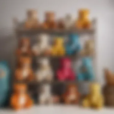 Organized Charm: A Colorful Display of Stuffed Animals Colorful mesh net showcasing various stuffed animals organized inside