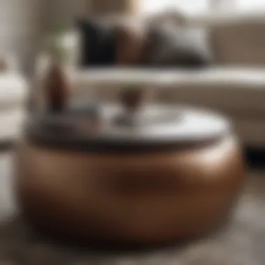 Functional Round Ottoman as a Coffee Table Round ottoman used as a coffee table alternative