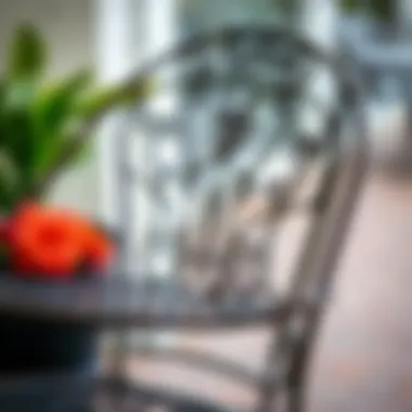 A close-up view of intricate wrought iron chair design