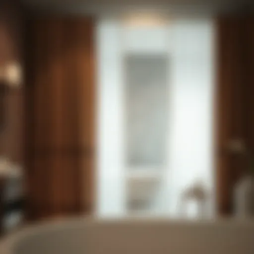 Luxurious Water-Resistant Curtain A close-up of a luxurious water-resistant curtain in a modern bathroom setting