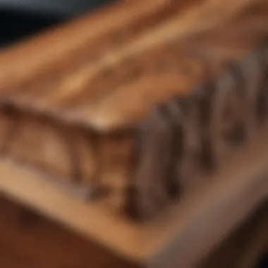 Artisanal Craftsmanship in Wood An artisanal wooden bench showcasing intricate craftsmanship and unique wood grain patterns.
