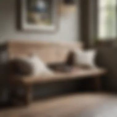 Cozy Rustic Indoor Bench A rustic wooden bench within a cozy indoor space, emphasizing comfort and warmth.