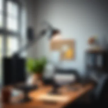 Elegant LED clamp lamp illuminating a workspace