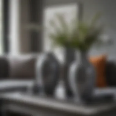 Elegant Grey Decorative Vases Elegant grey decorative vases on a coffee table
