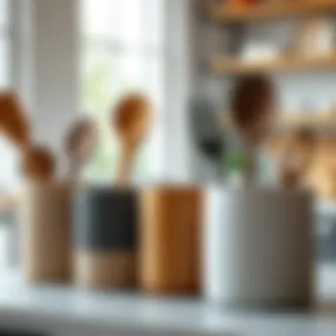 Diverse Materials: A Study in Utensil Holders Assorted materials used for large utensil holders