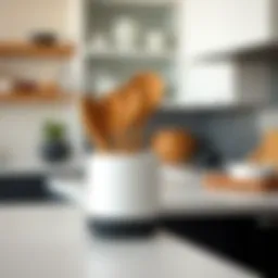 Stylish large utensil holder in a modern kitchen setting