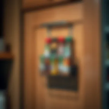 Stylish rack mounted on a pantry door showcasing spice jars