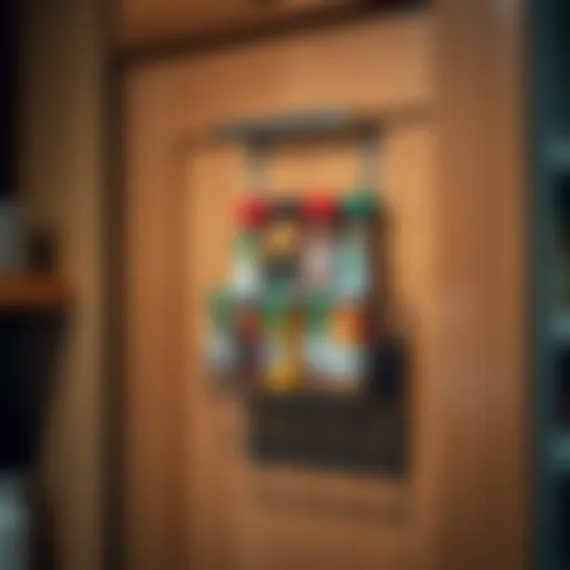 Stylish rack mounted on a pantry door showcasing spice jars